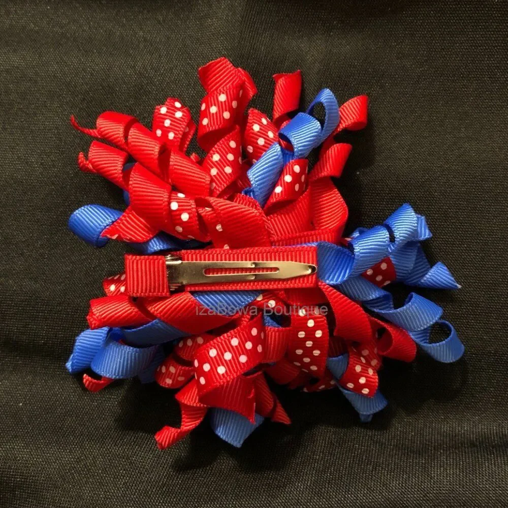Royal Blue, Red & Red Polka Dot Korker Bow   4B2108  Handmade NWT Boutique